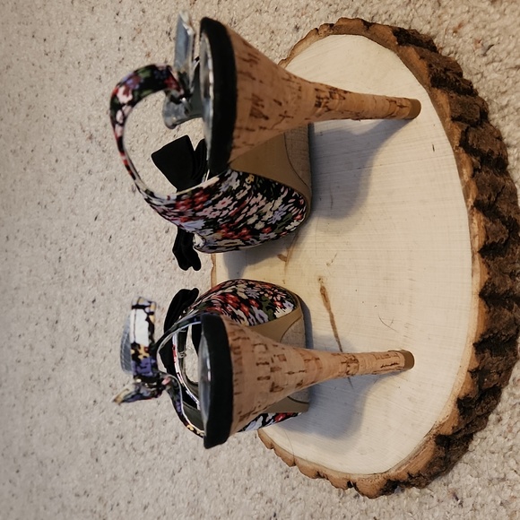 Rampage Girasole Black Bow Floral Design Open Toe Heels Sz 7M - Picture 3 of 11